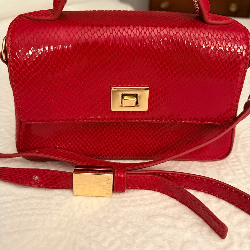 J. Crew Vibrant Red Crossbody Bag with Gold Accents